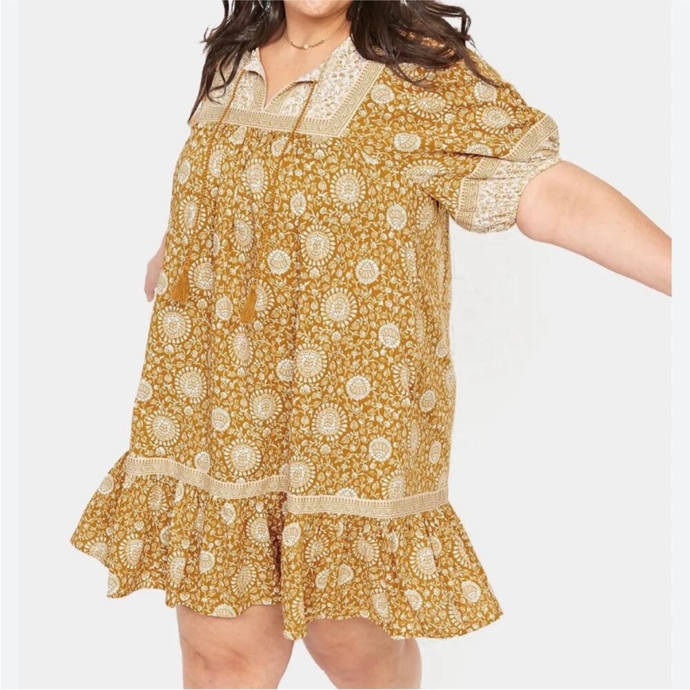 Old Navy Women’s Mustard Short Puff Sleeve Printed Mini Swing Dress - Size XXL